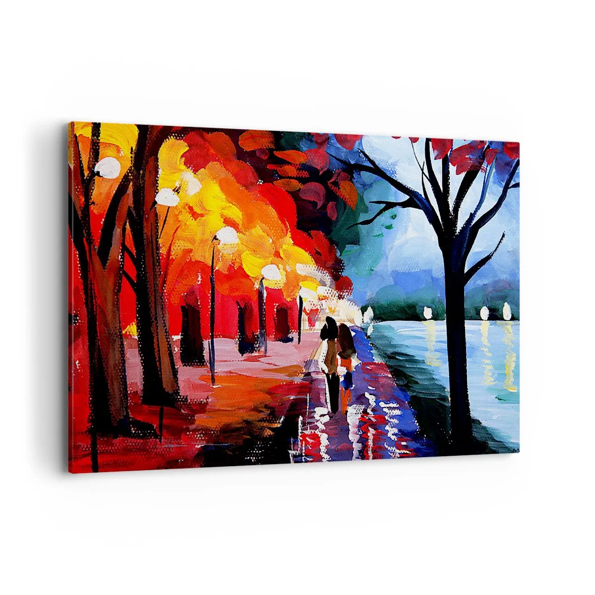Impression sur toile - Image sur toile - Une promenade d'automne le long du sentier surplombant l'eau - 120x80cm - Automne flamboyant dans le parc - Décoration murale moderne pour le salon et la chambre ARTTOR