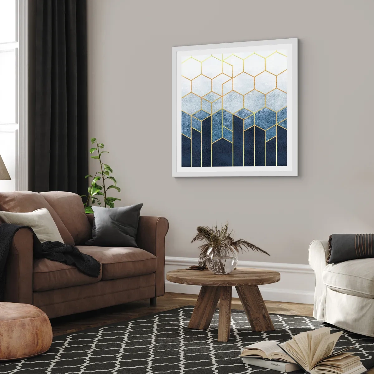 Affiche dans un cadre blanc - Poster - Composition en rythme syncopé - 60x60 cm