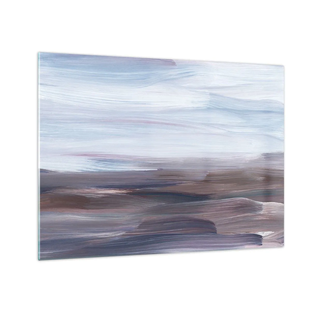 Impression sur verre - Image sur verre - Des traînées d'eau horizontales dans des tons de bleu et de marron dans un style abstrait - 70x50cm - Éléments : eau - Décoration murale moderne pour le salon et la chambre ARTTOR