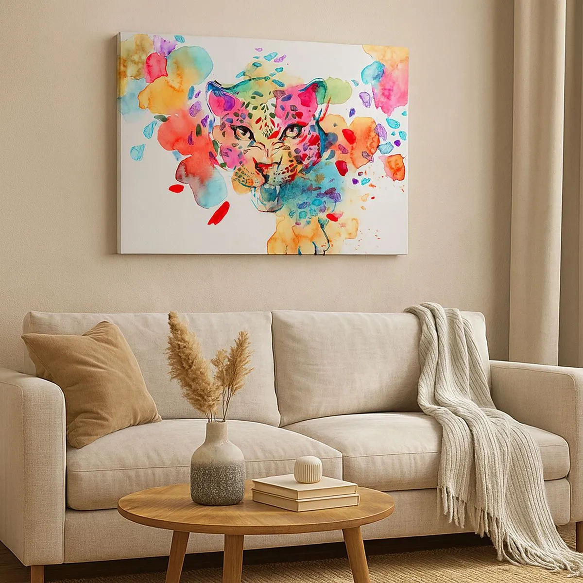 Impression sur toile - Image sur toile - Portrait abstrait d'un léopard aux couleurs intenses - 70x50cm - La belle et la Bête - Décoration murale moderne pour le salon et la chambre ARTTOR