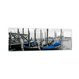 Impression sur verre - Image sur verre - Gondoles à Venise avec des couvertures bleues - 160x50cm - Venise pensive - Décoration murale moderne pour le salon et la chambre ARTTOR