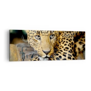 Impression sur toile - Image sur toile - Portrait d'un léopard dans son environnement naturel - 140x50cm - N'aie pas peur, viens - Décoration murale moderne pour le salon et la chambre ARTTOR