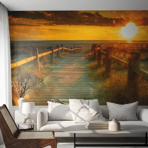 Papier Peint Autocollant Deluxe Sticker - Baigné dans le vieil or - Paysage, Mer, Descente à la plage - 250x175 cm