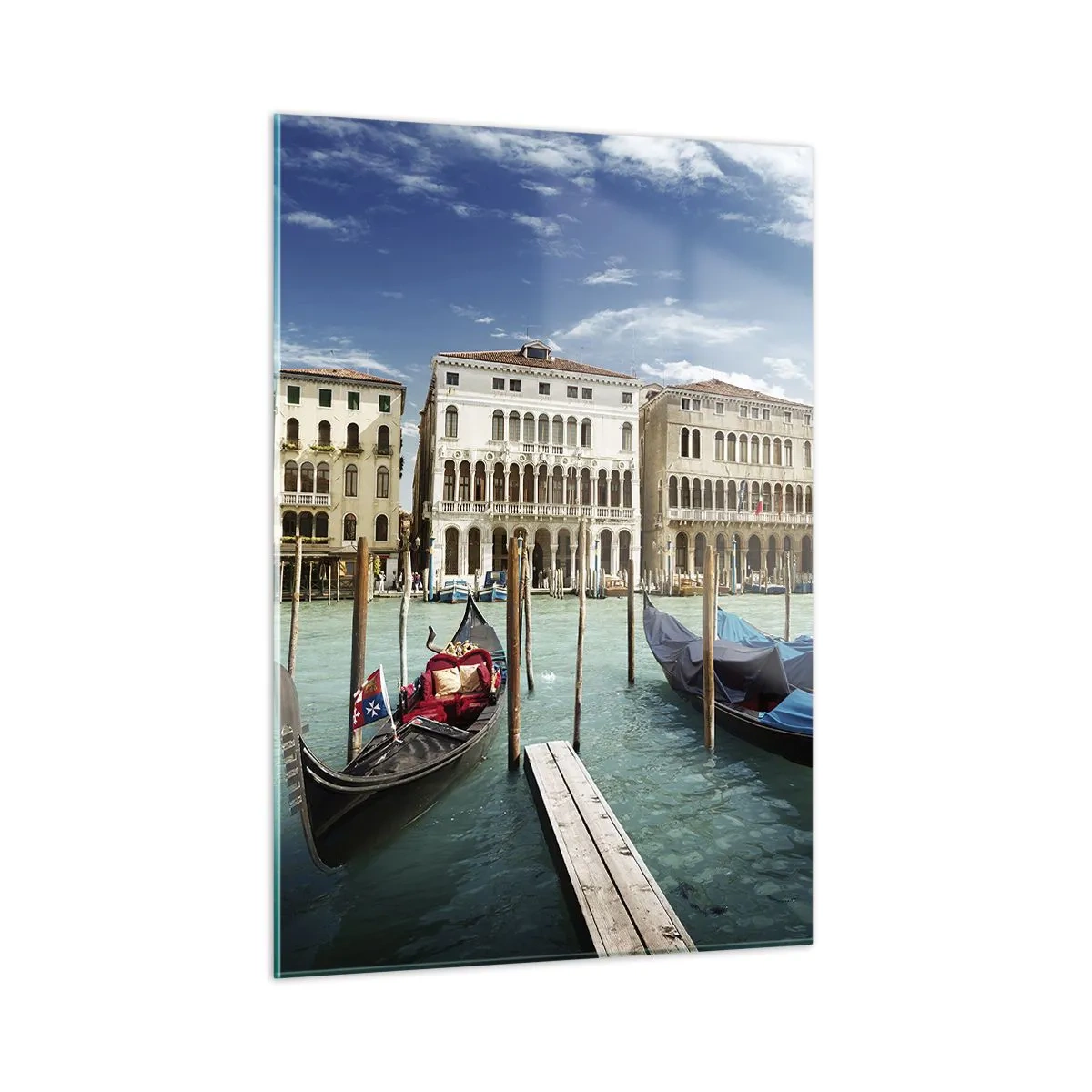 Impression sur verre - Image sur verre - Gondoles sur un canal à Venise par une journée ensoleillée - 50x70cm - Palace bleu ciel - Décoration murale moderne pour le salon et la chambre ARTTOR