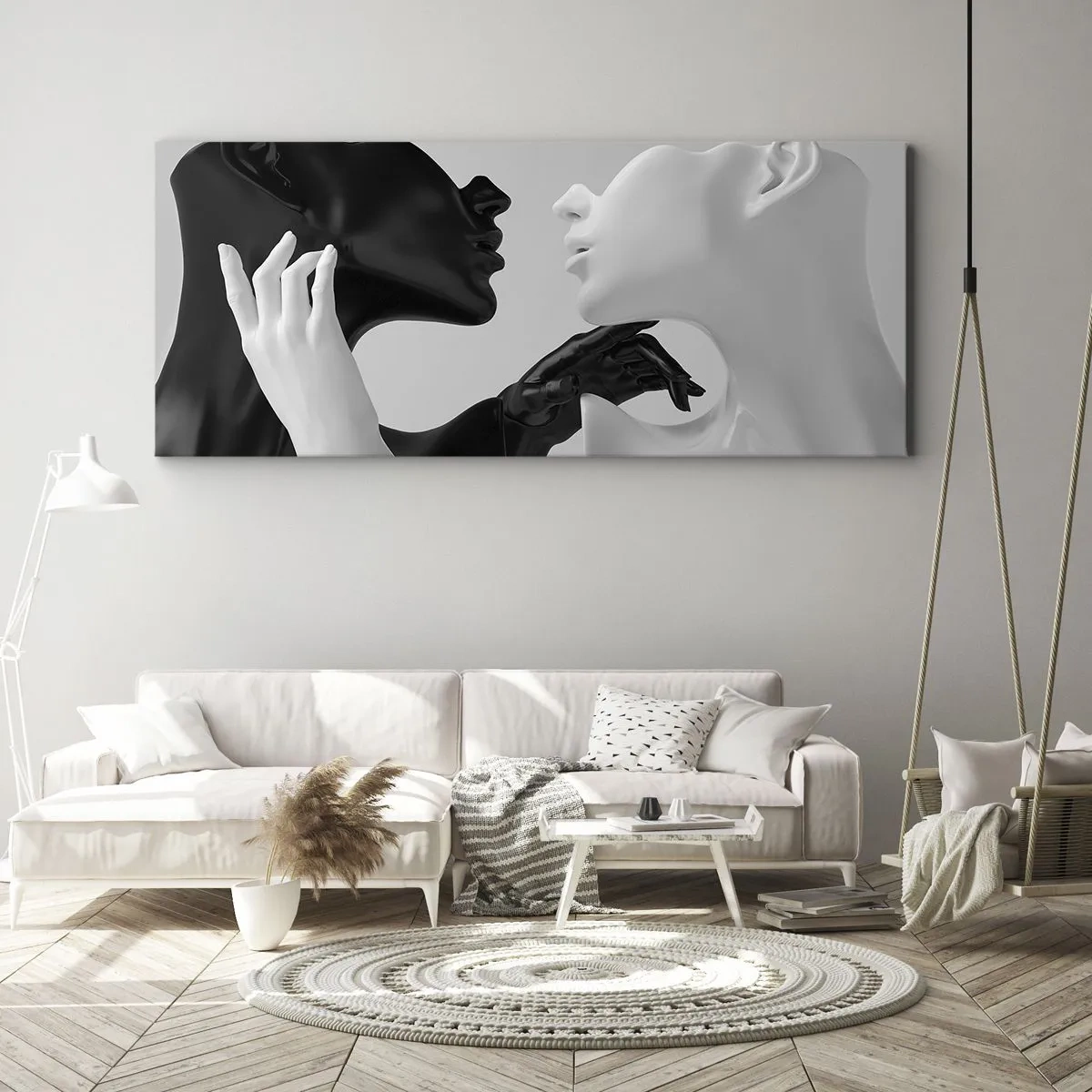 Impression sur toile - Image sur toile - Silhouettes noires et blanches en gros plan dynamique - 120x50cm - Attraction - désir - Décoration murale moderne pour le salon et la chambre ARTTOR