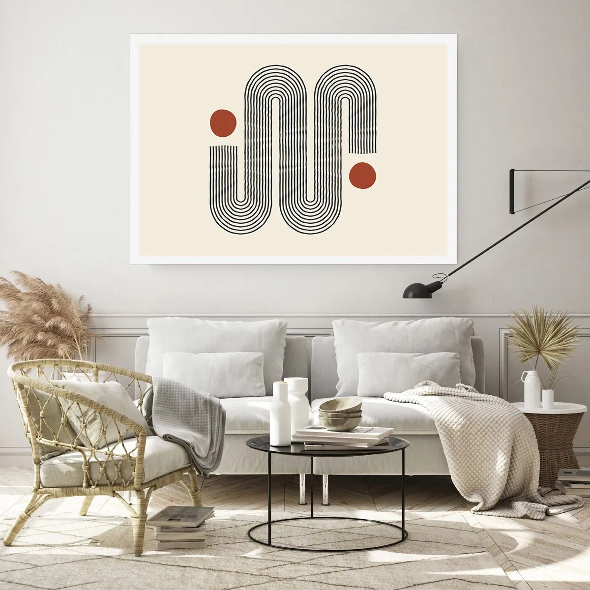 Affiche - Poster - Motif géométrique avec des lignes et des cercles orange - 100x70cm - Du début à la fin - Décoration murale moderne pour le salon et la chambre ARTTOR