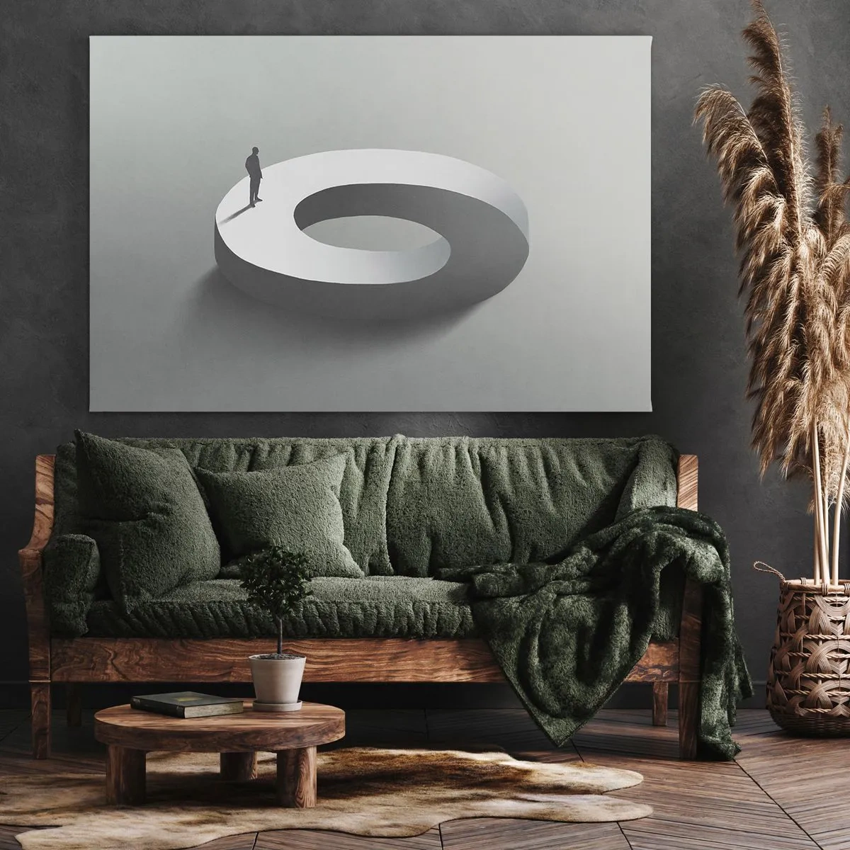 Impression sur toile - Image sur toile - Un homme sur une structure grise et abstraite - 100x70cm - Et sois intelligent ici - Décoration murale moderne pour le salon et la chambre ARTTOR