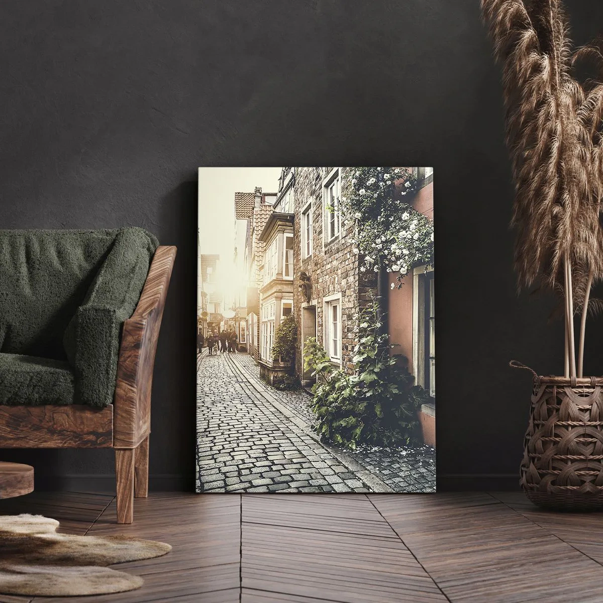 Impression sur toile - Image sur toile - Allée de roses en lueur rose - 65x120 cm