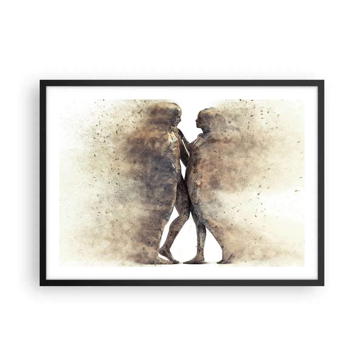 Affiche dans un cadre noir - Poster - Un duo abstrait de silhouettes aux tons sable - 70x50cm - Ils sont sortis de la poussière pour aimer - Décoration murale moderne pour le salon et la chambre ARTTOR
