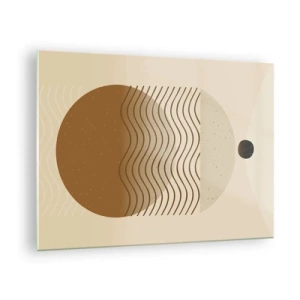 Impression sur verre - Image sur verre - Composition géométrique avec des vagues et des cercles dans des couleurs beiges - 70x50cm - Sur l'origine des figures géométriques - Décoration murale moderne pour le salon et la chambre ARTTOR