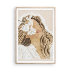 Affiche dans un chêne clair - Poster - Ravie parmi les fleurs - 70x100 cm