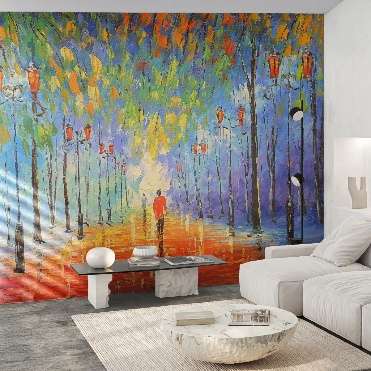 Papier Peint Photo Premium Sand - Chant nocturne de la pluie - l'avenue du Parc, Paysage, Des arbres - 100x70 cm