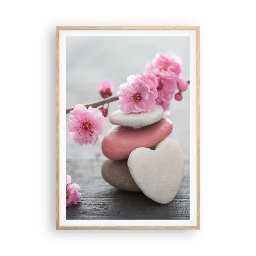 Affiche dans un chêne clair - Poster - Le bonheur avec une fleur de cerisier - 70x100 cm
