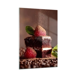 Impression sur verre - Image sur verre - Dessert au chocolat aux framboises et aux feuilles de menthe - 50x70cm - La vie est douce - Décoration murale moderne pour le salon et la chambre ARTTOR