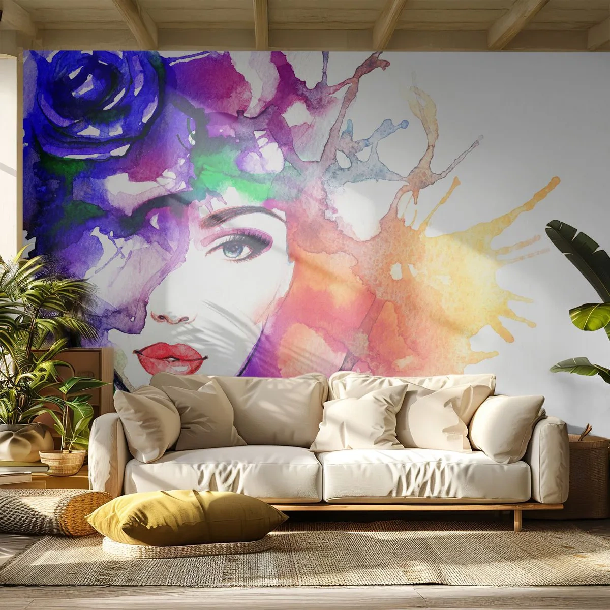 Papier Peint Autocollant Deluxe Sticker - Avec la tête dans les nuages - Femme, Visage de femme, Abstraction - 250x175 cm