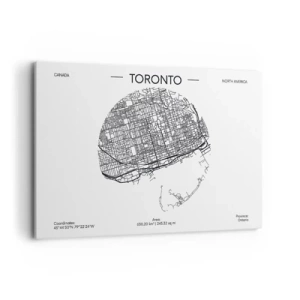 Impression sur toile - Image sur toile - Une carte de Toronto dans un style minimaliste en noir et blanc - 120x80cm - Anatomie de Toronto - Décoration murale moderne pour le salon et la chambre ARTTOR