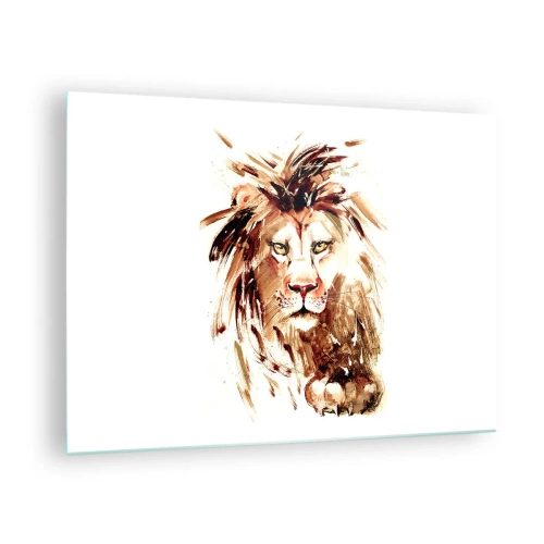 Impression sur verre - Image sur verre - Portrait à l'aquarelle d'un lion sur fond blanc - 70x50cm - Force et dignité - Décoration murale moderne pour le salon et la chambre ARTTOR