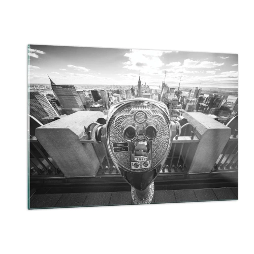 Impression sur verre - Image sur verre - Vue en noir et blanc de New York avec un télescope d'observation - 120x80cm - Ville sur les villes - Décoration murale moderne pour le salon et la chambre ARTTOR