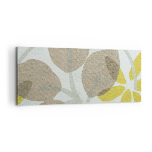 Impression sur toile - Image sur toile - Feuilles abstraites dans les tons beige et jaune - 120x50cm - Composition en plein soleil - Décoration murale moderne pour le salon et la chambre ARTTOR