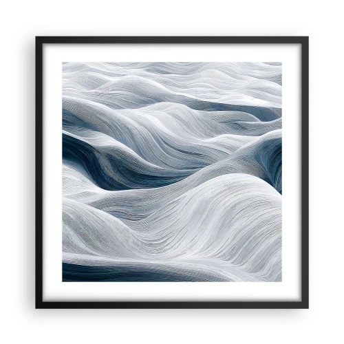Affiche dans un cadre noir - Poster - Vagues blanches et bleues - 50x50 cm
