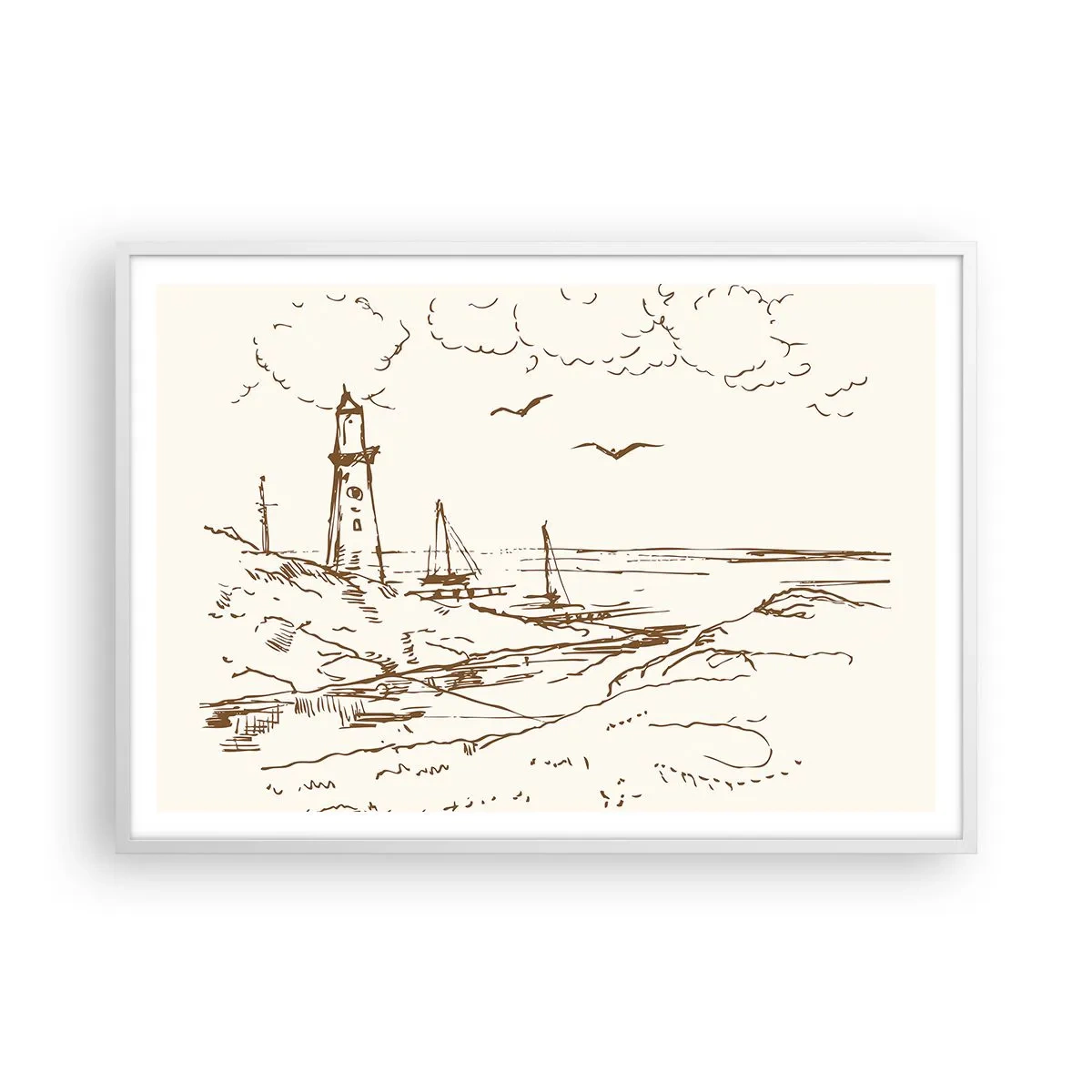 Affiche dans un cadre blanc - Poster - Esquisse de souvenirs d'été - 100x70 cm