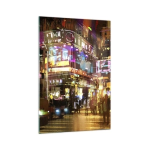 Impression sur verre - Image sur verre - Une ville animée la nuit sous la lumière des néons - 70x100cm - Dans une mer de lumière - Décoration murale moderne pour le salon et la chambre ARTTOR