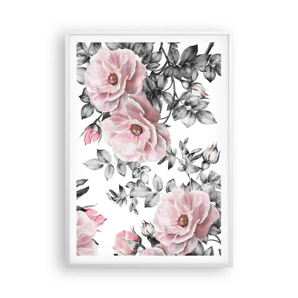 Affiche dans un cadre blanc - Poster - Se perdre dans les fleurs des roses - 70x100 cm