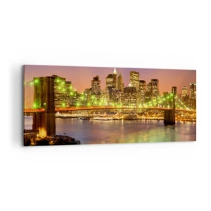 Impression sur toile - Image sur toile - Pont illuminé dans une ville moderne la nuit - 120x50cm - Ici la lumière ne s'éteint jamais - Décoration murale moderne pour le salon et la chambre ARTTOR