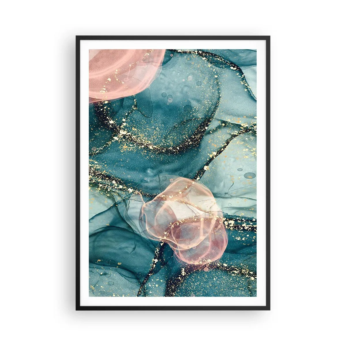 Affiche dans un cadre noir - Poster - Soie bleu, tulle rose - 70x100 cm