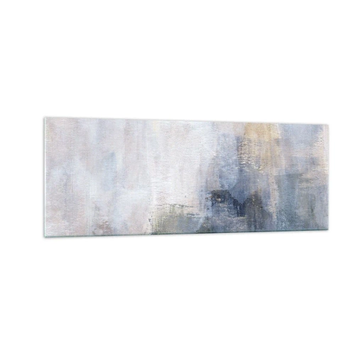 Impression sur verre - Image sur verre - Taches abstraites subtiles dans des tons de bleu et de beige - 140x50cm - Tonalités et accords de couleur - Décoration murale moderne pour le salon et la chambre ARTTOR