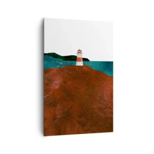 Impression sur toile - Image sur toile - Un phare avec en toile de fond les montagnes et la mer - 80x120cm - En regardant la mer - Décoration murale moderne pour le salon et la chambre ARTTOR