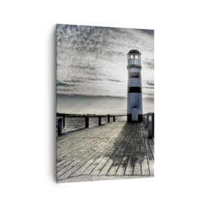 Impression sur toile - Image sur toile - Phare sur une jetée en bois surplombant la mer. - 70x100cm - Marins, je vous attend - Décoration murale moderne pour le salon et la chambre ARTTOR