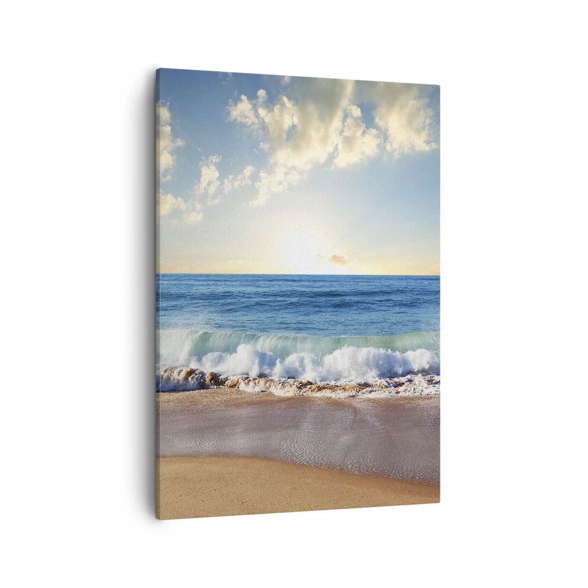 Impression sur toile - Image sur toile - Une plage ensoleillée avec des vagues s'écrasant sur le rivage - 50x70cm - Mouvement et immobilité à la fois - Décoration murale moderne pour le salon et la chambre ARTTOR