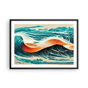 Affiche dans un cadre noir - Poster - Vagues de mer dynamiques avec ruban abstrait - 70x50cm - Le rêve d'un surfeur - Décoration murale moderne pour le salon et la chambre ARTTOR