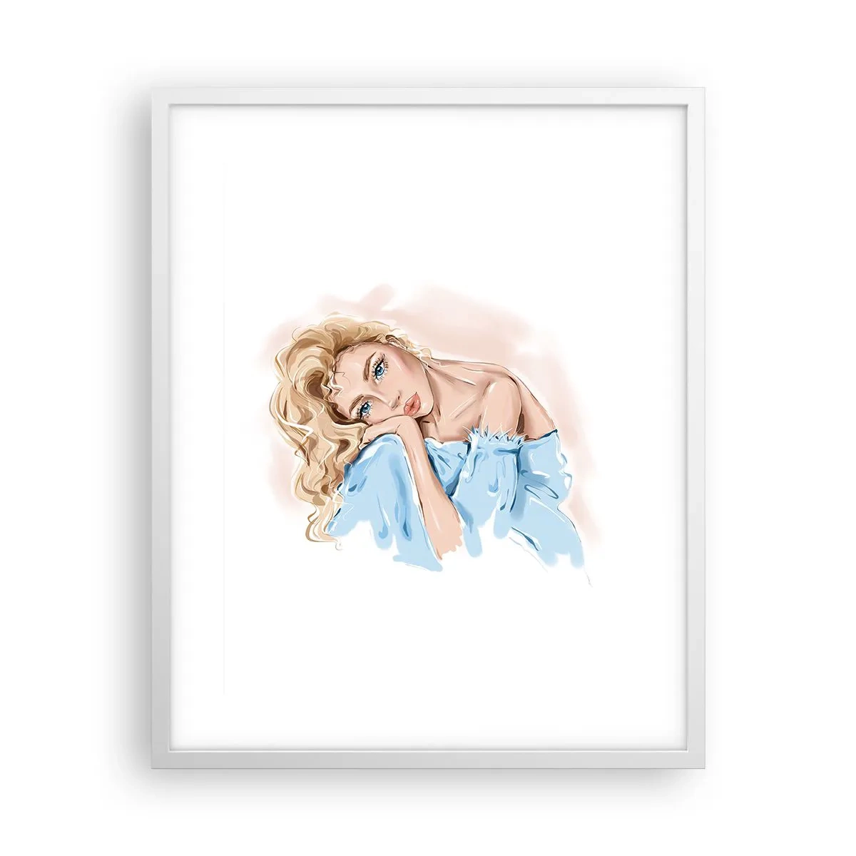 Affiche dans un cadre blanc - Poster - Rêveuse en bleu - 40x50 cm