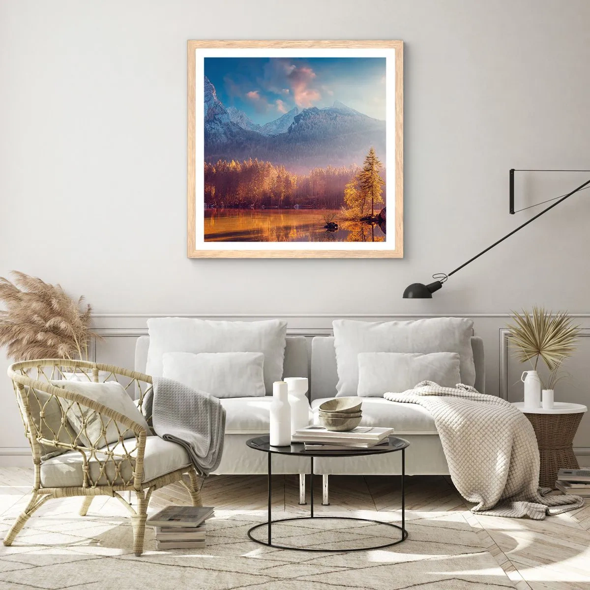 Affiche dans un chêne clair - Poster - Dans les montagnes et les vallées - 40x40 cm