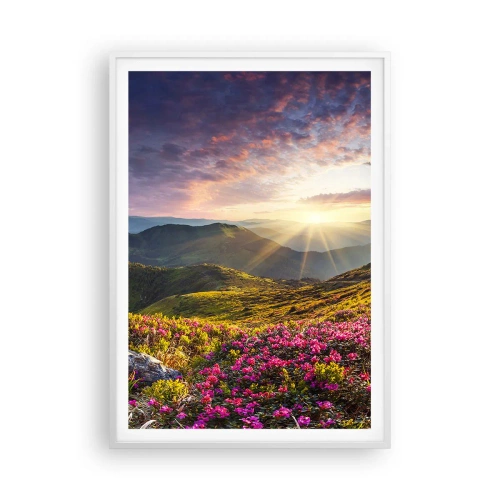 Affiche dans un cadre blanc - Poster - Fraîcheur matinale en montagne - 70x100 cm