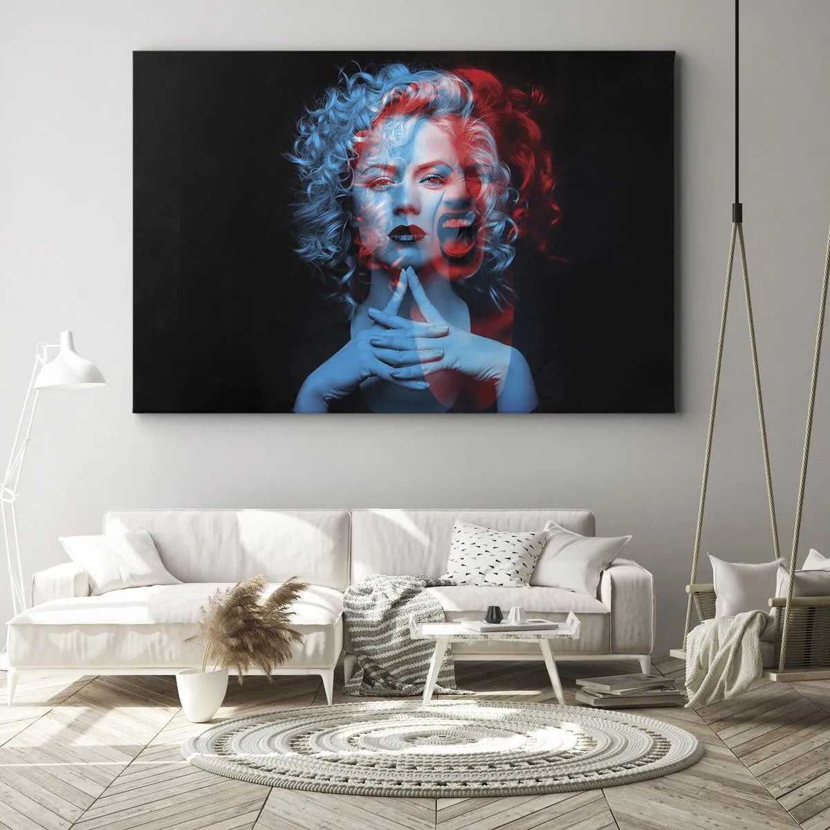 Impression sur toile - Image sur toile - Double portrait de femme en rouge et bleu - 100x70cm - Alter ego - Décoration murale moderne pour le salon et la chambre ARTTOR