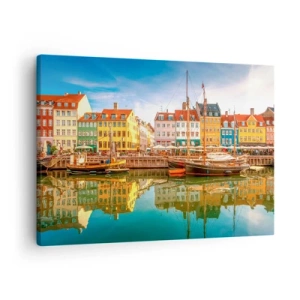 Impression sur toile - Image sur toile - Maisons colorées au bord des canaux de Copenhague - 70x50cm - Aussi lisse qu'un miroir au-dessus de l'eau - Décoration murale moderne pour le salon et la chambre ARTTOR