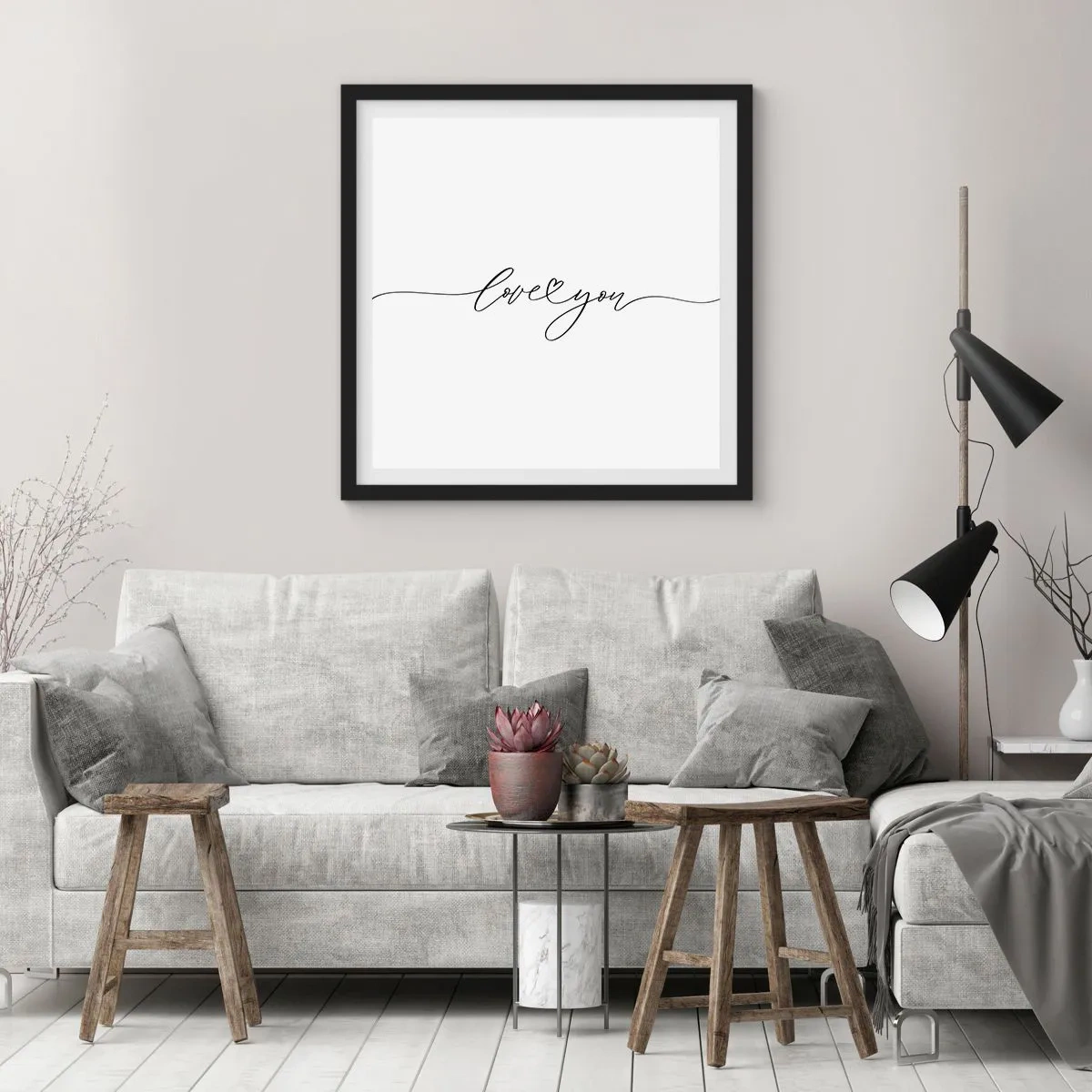 Affiche dans un cadre noir - Poster - Noir sur blanc - 50x50 cm