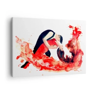 Impression sur toile - Image sur toile - Une aquarelle dynamique d'un couple dansant aux couleurs rouges. - 70x50cm - Tango - une vague sensuelle - Décoration murale moderne pour le salon et la chambre ARTTOR