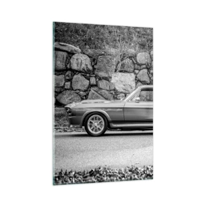 Impression sur verre - Image sur verre - Photo en noir et blanc d'une voiture classique - 80x120cm - Légende des années 60 - Décoration murale moderne pour le salon et la chambre ARTTOR