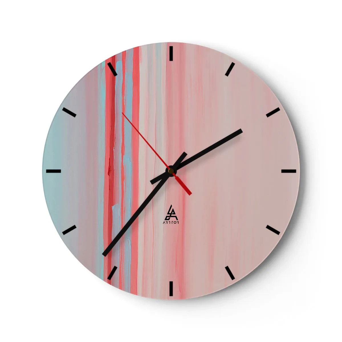 Horloge murale - Pendule murale - Stries verticales pastel dans des tons de rose et de bleu - 30x30cm - Abstraction à l'aube - Décoration murale moderne pour le salon, la cuisine et la chambre ARTTOR