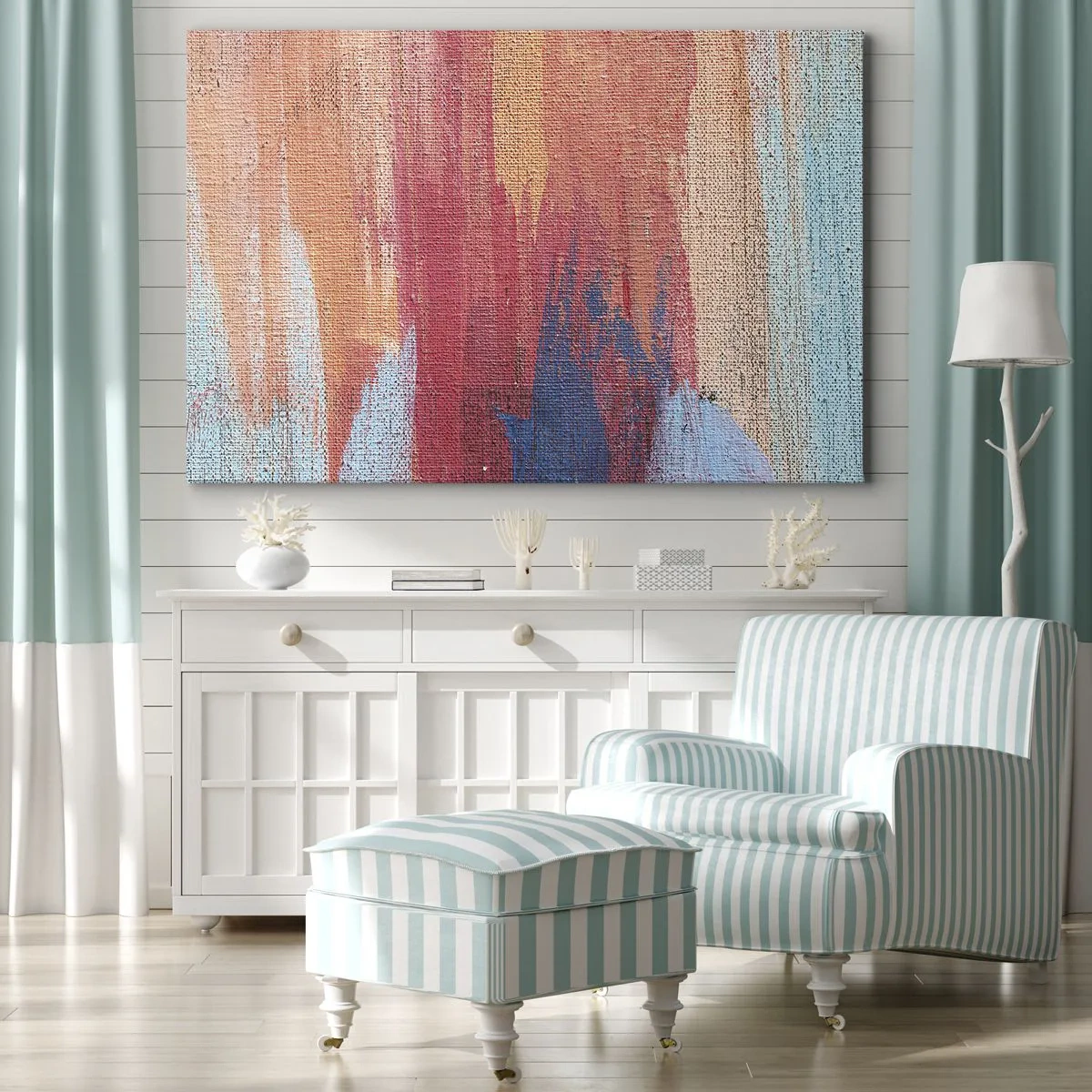 Impression sur toile - Image sur toile - Coups de pinceau abstraits et colorés - 100x70cm - Ecoulement de l'arc-en ciel - Décoration murale moderne pour le salon et la chambre ARTTOR