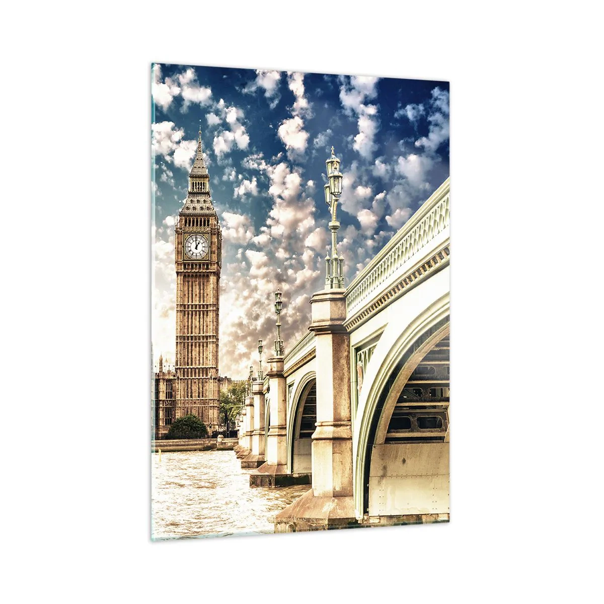 Impression sur verre - Image sur verre - Big Ben et le pont de Westminster à Londres - 50x70cm - Nuages