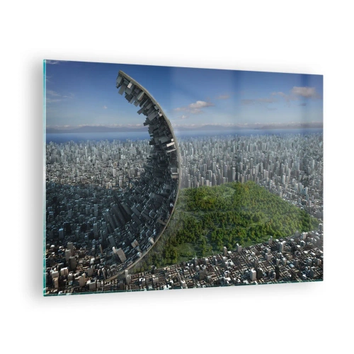Impression sur verre - Image sur verre - Une ville avec un effet spectaculaire de réfraction spatiale - 70x50cm - La nature est éternelle - Décoration murale moderne pour le salon et la chambre ARTTOR