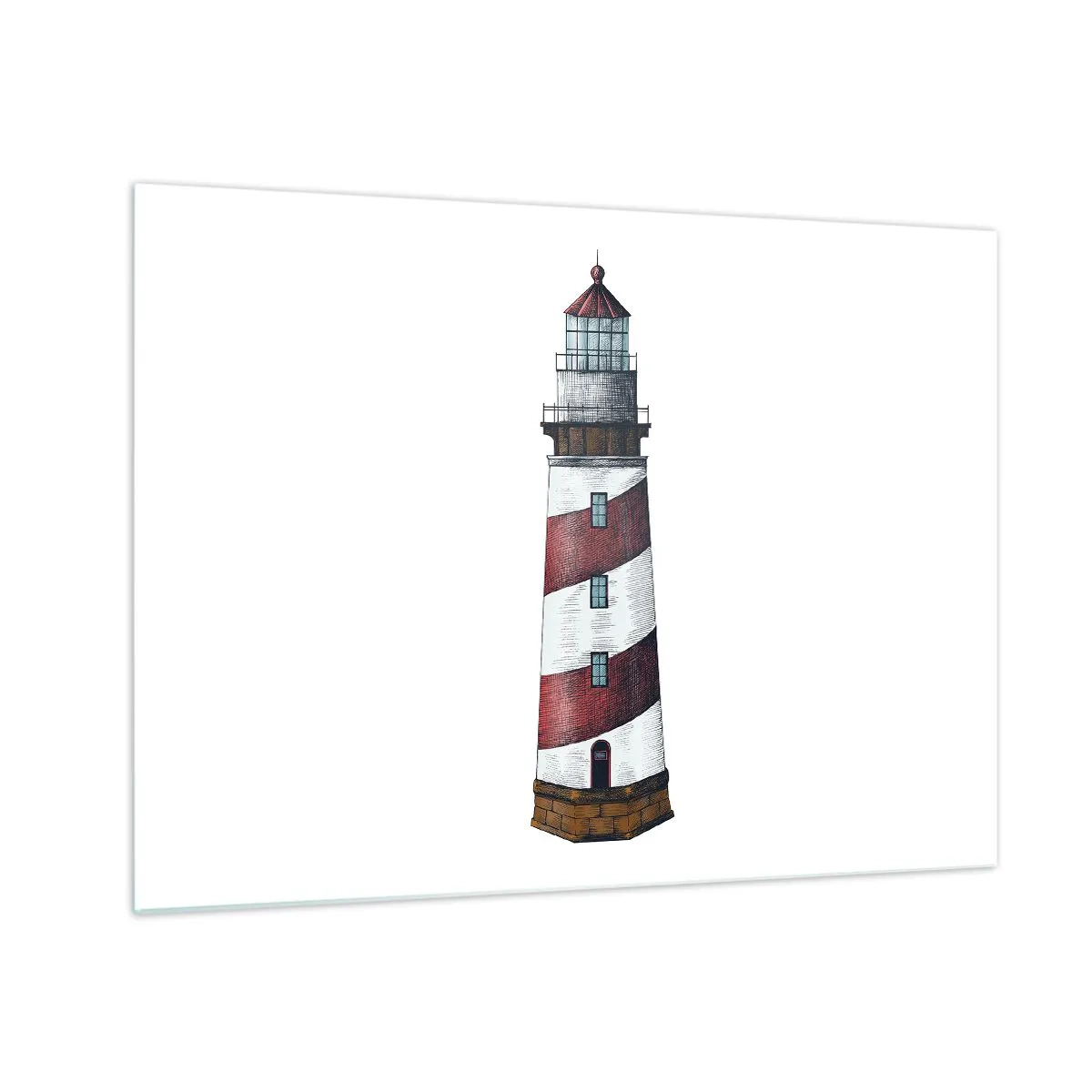 Impression sur verre - Image sur verre - Phare rouge et blanc sur fond blanc - 70x50cm - Toujours sur ses gardes - Décoration murale moderne pour le salon et la chambre ARTTOR