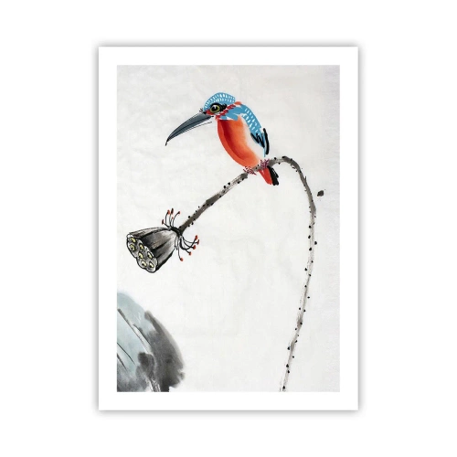 Affiche - Poster - Martin-pêcheur coloré sur une branche dans un style aquarelle - 50x70cm - La vie du champ - Décoration murale moderne pour le salon et la chambre ARTTOR