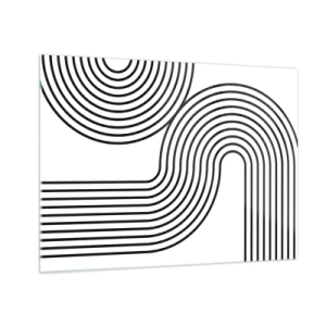 Impression sur verre - Image sur verre - Graphiques en noir et blanc avec des lignes parallèles courbes - 70x50cm - En plein virage - Décoration murale moderne pour le salon et la chambre ARTTOR