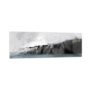 Impression sur verre - Image sur verre - Paysage abstrait avec de l'eau et un rivage rocheux - 160x50cm - Eau – terre : choc des éléments - Décoration murale moderne pour le salon et la chambre ARTTOR